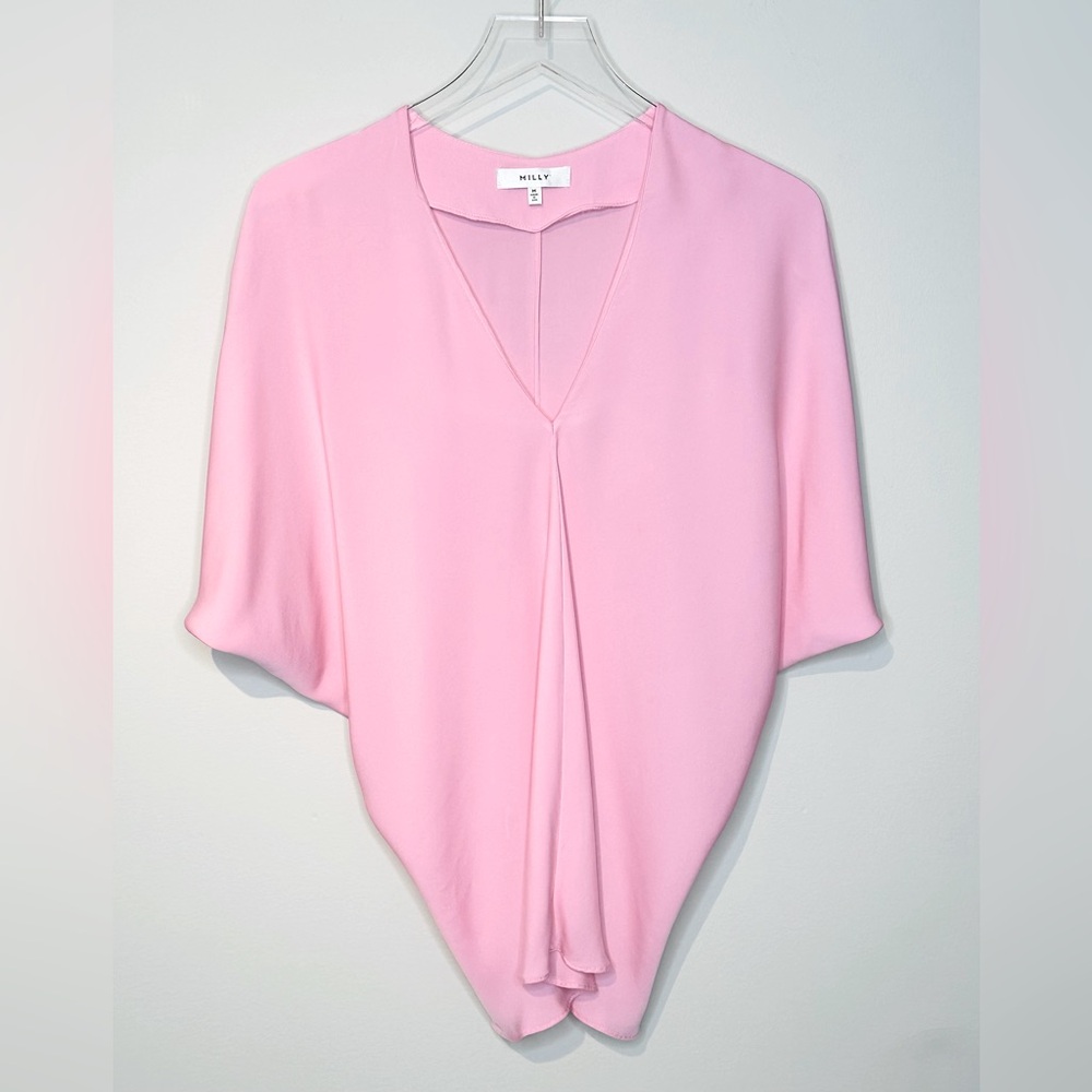 Milly Pink Silk Chiffon Dolman Sleeve Blouse Shirt Top Size M